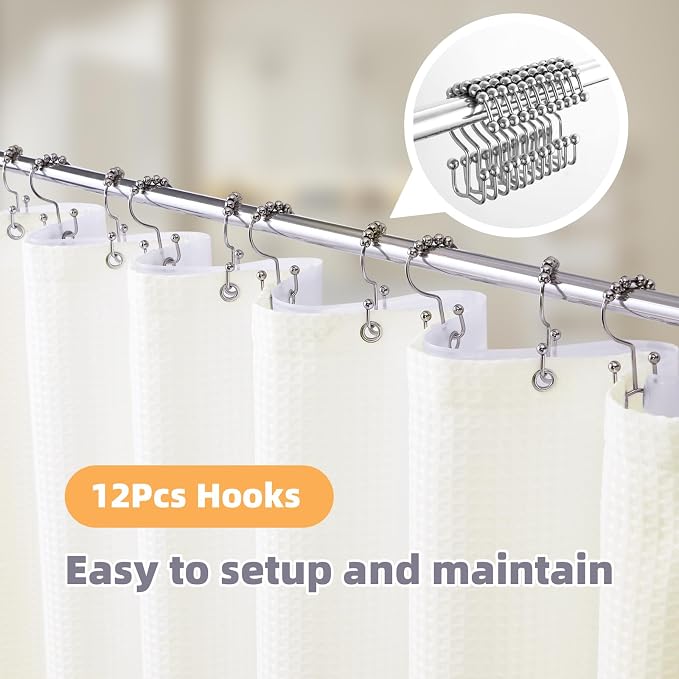 LaCyan 3 in 1 Waterproof Waffle Weave Shower Curtain and Clear Liner Set - Image 2