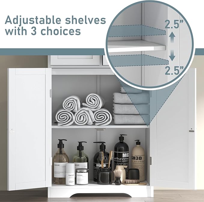 67" Tall White Bathroom Cabinet Storage Cabinet, Freestanding Storage Cabinet - Image 5