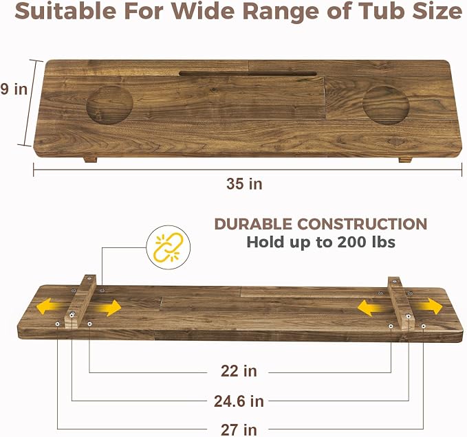 Premium Bathtub Tray, Large & Thick Bath Tub Tray, Solid Acacia Wood Bath Tray - Image 4