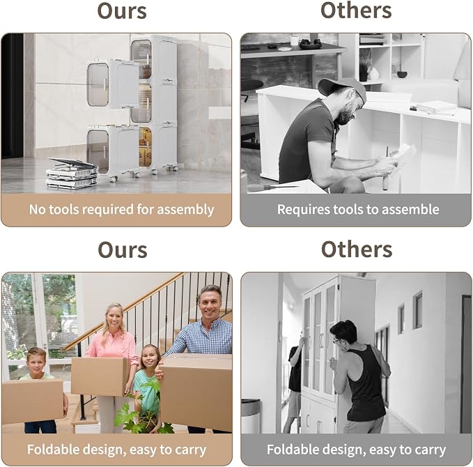KHNR 3-Tiers Slim Bathroom Storage Cabinet, Foldable Storage Cabinets, Narrow - Image 9