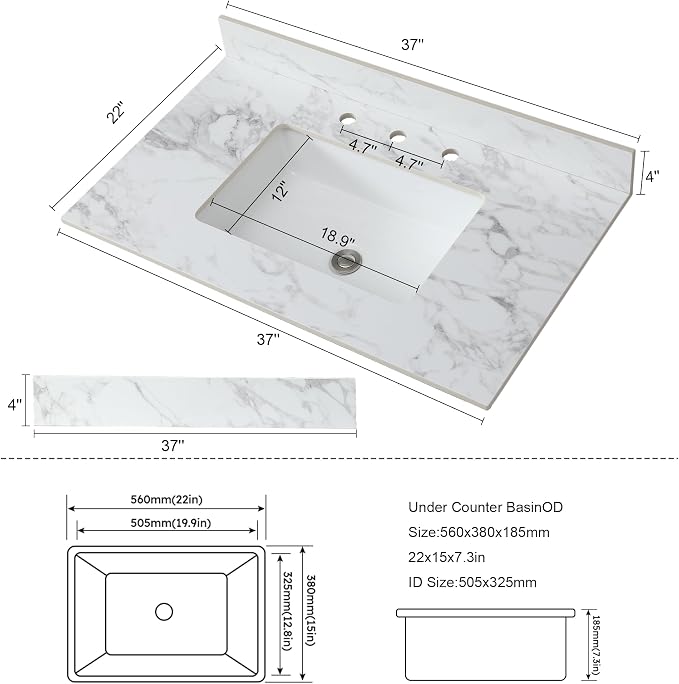 Montary 37"x 22" Bathroom Vanity Top - Image 6