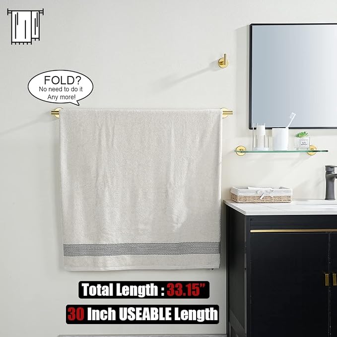 JQK Gold Towel Bar, 33 Inch 304 Stainless Steel Thicken 0.8mm Towel Rack - Image 3