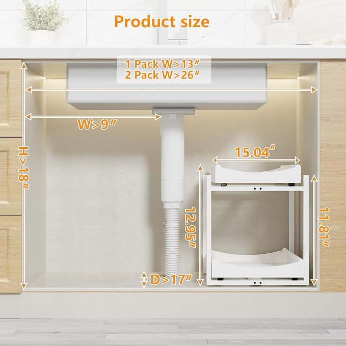 Bamboo Under Sink Organizer Adjustable Height 2 Tier Bathroom Organizer Pull - Image 2