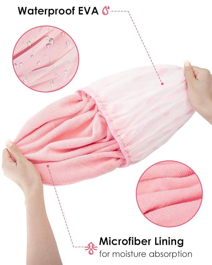 Auban Shower Cap, Shower Cap for Women Terry Cloth Lined EVA Exterior Reusable - Image 3