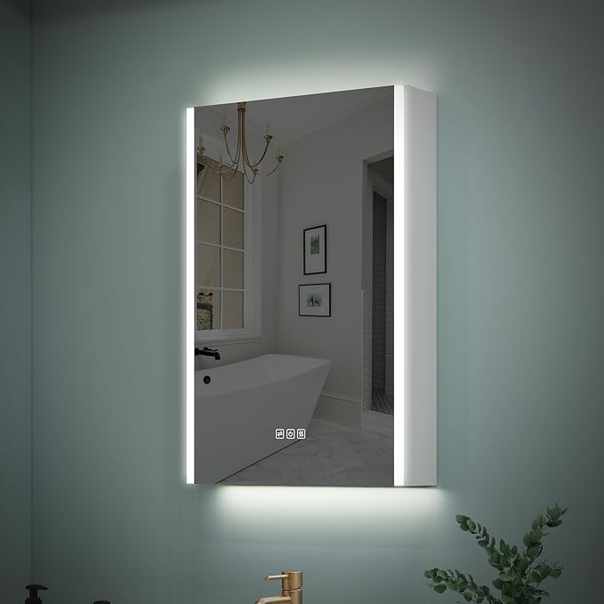 WELLFOR 20" x 30" LED Mirrored Bathroom Cabinet, Mirror Medicine Cabinet by WELLFOR
