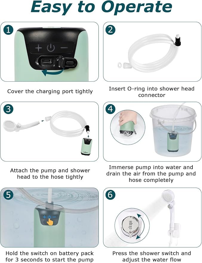 innhom Portable Camping Shower, 6000mAh Rechargeable Camp Shower Pump - Image 6