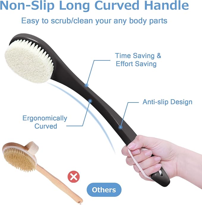 Exfoliating Shower Brush Bath Body Brush, Never Mold 15" Back Brush Long Handle - Image 4
