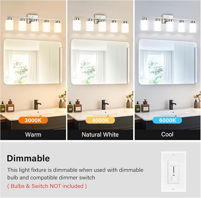 Brushed Nickel Bathroom Light Fixtures, 5-Light Modern Vanity Light Over Mirror - Image 5