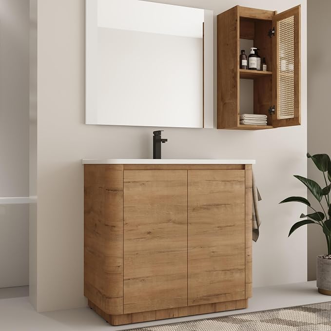36 Inch Bathroom Vanity with Sink, Wooden Bathroom Cabinet with Soft Close Doors - Image 9