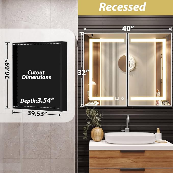 APRILSOUL 40X32 Inch Silver Bathroom Medicine Cabinet - Image 2