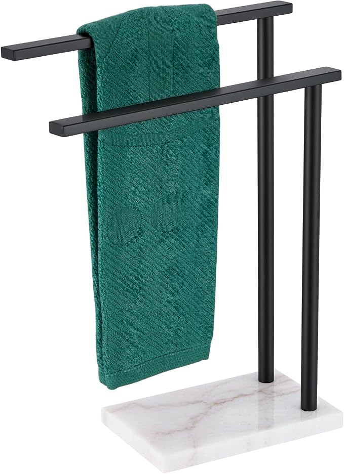 Towel Racks Matte Black Free Standing 2-Tier Hand Towel Holder by AONEON
