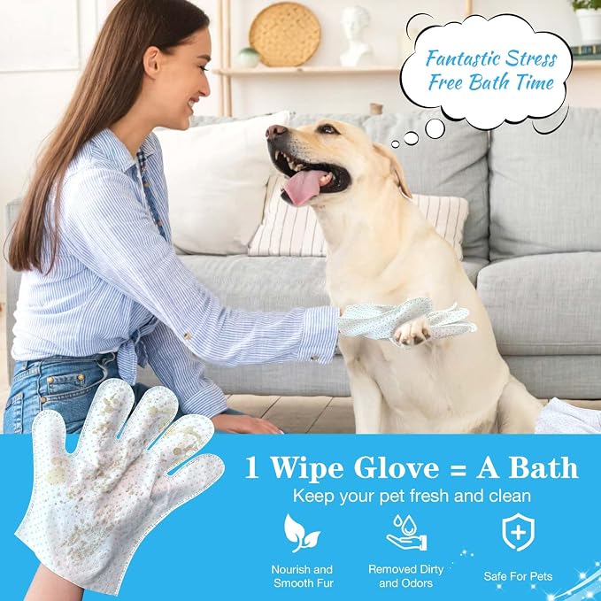 Dog Cleaning Gloves Wipes 15pcs Deodorizing Disposable Pet Grooming Bathing - Image 7