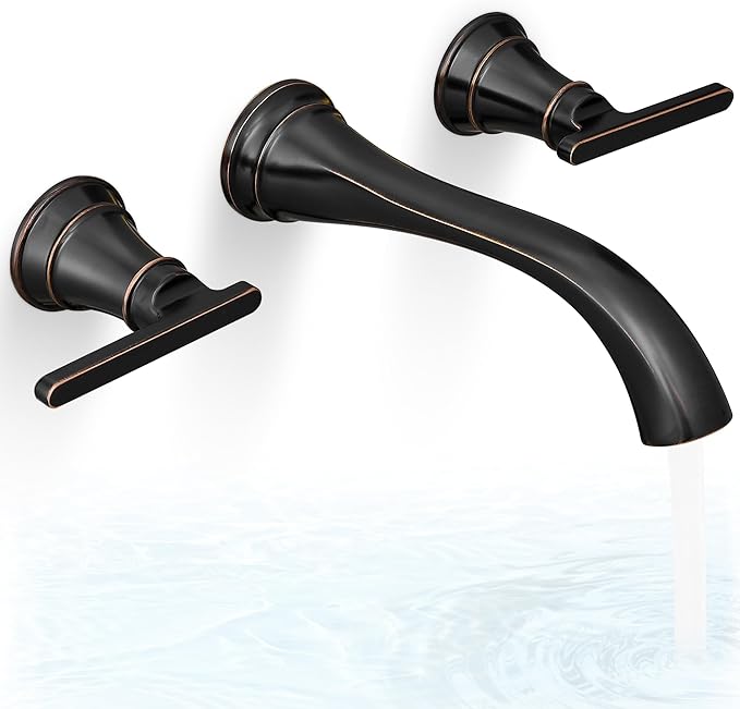 Oil Rubbed Bronze Wall Mount Tub Filler, High Flow Bath Tub Faucet 2 Handles by HOIGY