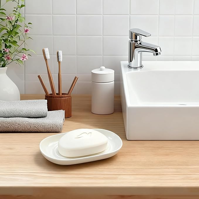 Ceramic Soap Dish for Bath Sink- Modern White Bar Soap Holder for Shower - Image 2