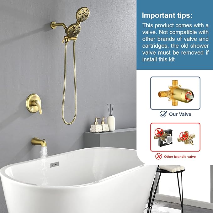 Dual Shower Faucet Set with Tub Spout Tub and Shower Faucet Set Complete Dual - Image 2