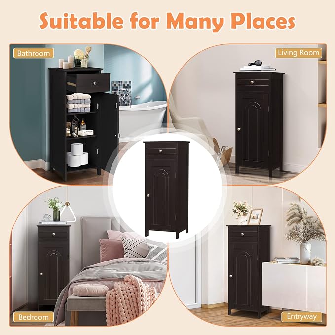 COSTWAY Bathroom Storage Cabinet, Single Door Floor Cabinet - Image 9