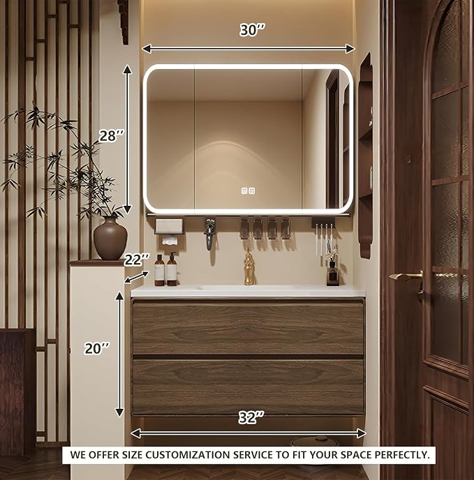 Floating Bathroom Vanity 32 inch, Restroom Vanity Set Includes Smart LED - Image 2