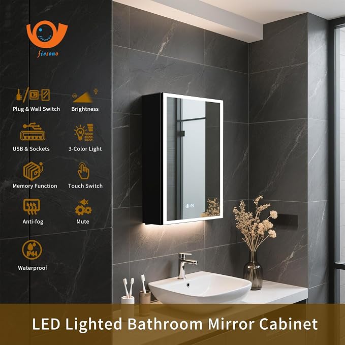 Lighted Medicine Cabinet with Mirror, 20 x 28 inch LED Bathroom Cabinet with - Image 8