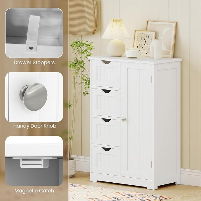 Giantex Storage Cabinet with 4 Drawers, Bathroom Storage Organizer with Cupboard - Image 7