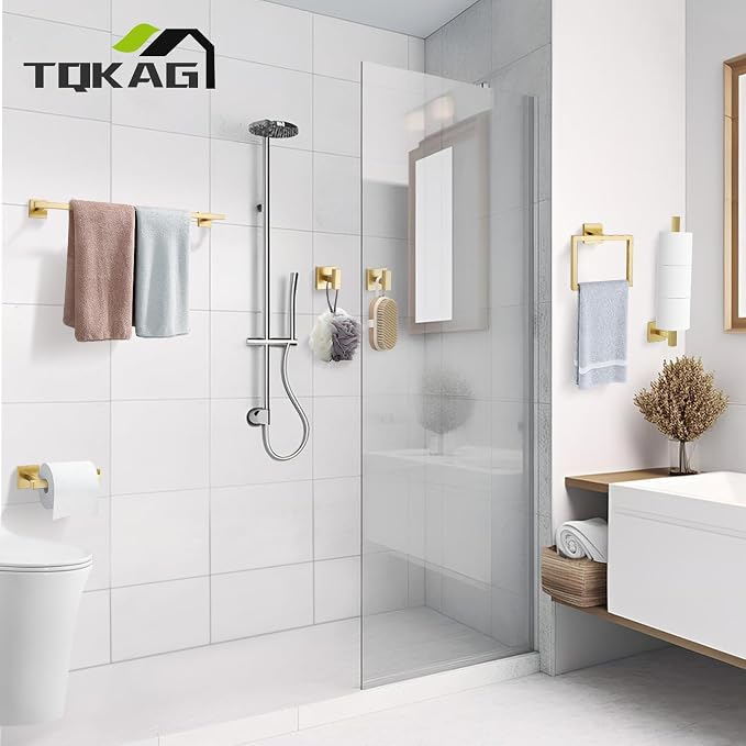 TQKAG 7-Pieces Brushed Gold Bathroom Hardware Accessories Set 23.6" SUS304 - Image 9