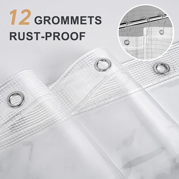 AmazerBath Heavy Duty Shower Curtain Liner 12 Gauge, 72 x 65 Inches Clear - Image 3