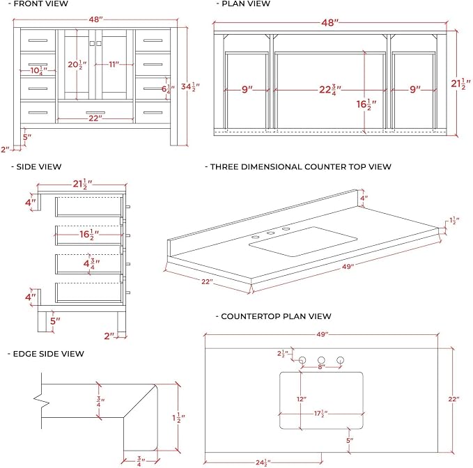 ARIEL 49" White Bathroom Vanity, 1.5" Edge Pure White Quartz Countertop & Splash - Image 9