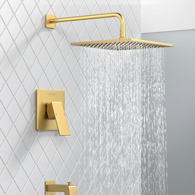 Lava Odoro 12-inch Square Bathtub and Shower Faucet Set Brushed Gold, Shower - Image 3