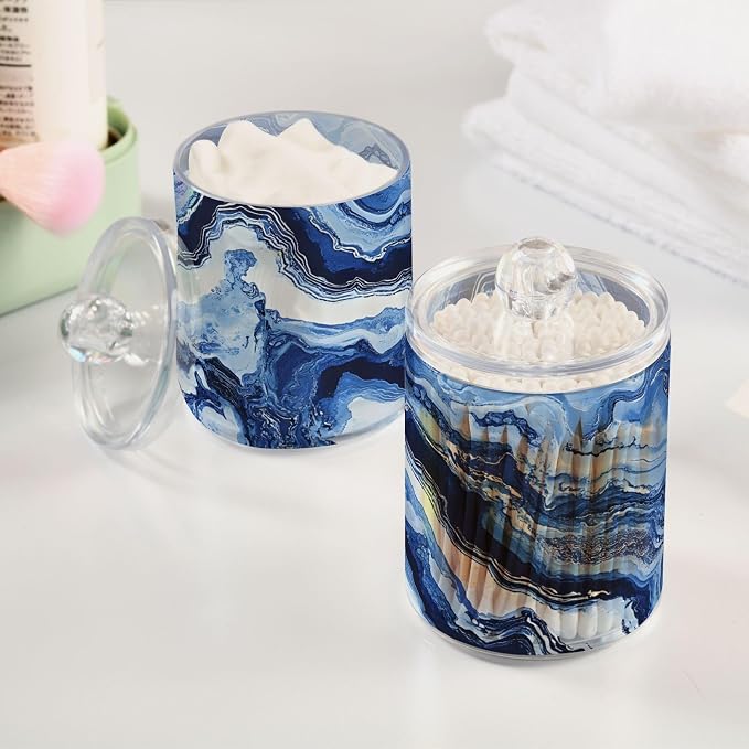 MNSRUU 4 Pack Qtip Holder Organizer Dispenser Blue Marbling Bathroom Containers - Image 5