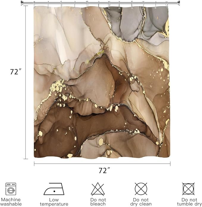Brown Marble Shower Curtain, Modern Abstract Fabric Shower Curtains - Image 6