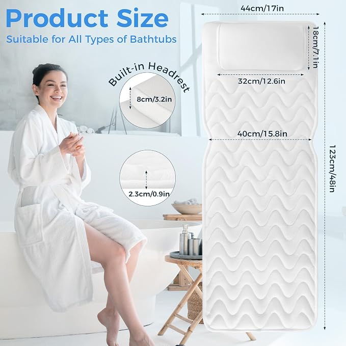 Full Body Bath Pillow for Tub, Soft Bathtub Pillow for Neck and Back Support - Image 2