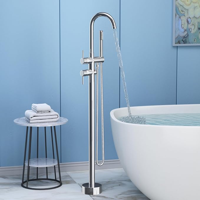 Freestanding Bathtub Faucet, Tub Filler Floor Mount Stand Bathtub Faucet Brass - Image 2