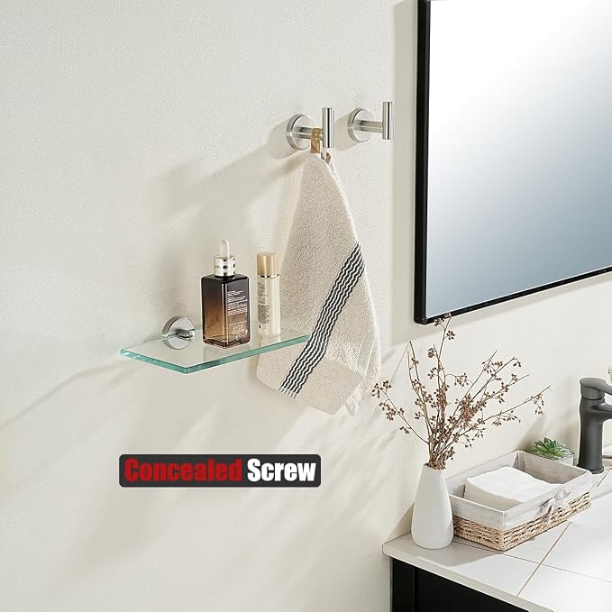 JQK Bathroom Glass Shelf, Tempered Glass Shower Storage 8 by 5 inches, 304 - Image 5