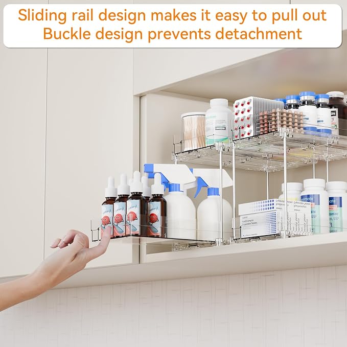 Yieach 4 Set Clear Pull Out Bathroom Organizers and Storage, 2 Tier Under Sink - Image 4