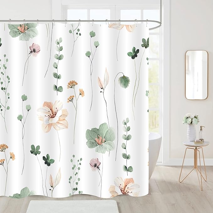 Gibelle Long Shower Curtain 72 x 78, Watercolor Floral Fabric Shower Curtain - Image 2