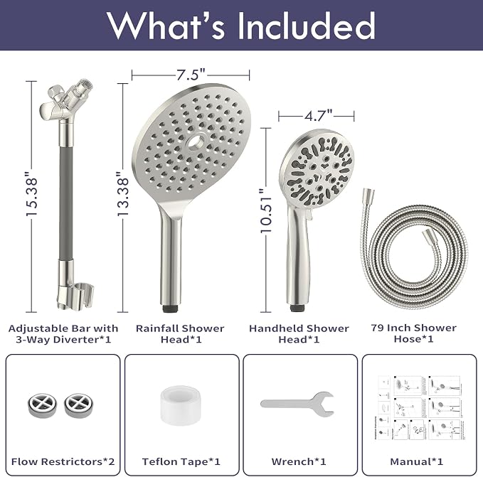 HOWUWEY Dual Shower Heads with Handheld Spray Combo, 7.5" High Pressure - Image 7