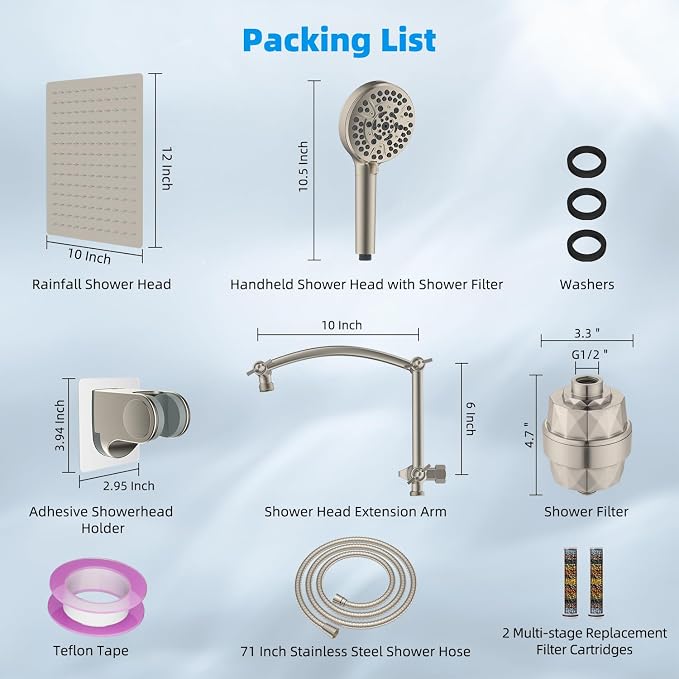Hibbent All Metal 12'' Filtered Rainfall Shower Head Combo, High Pressure - Image 8