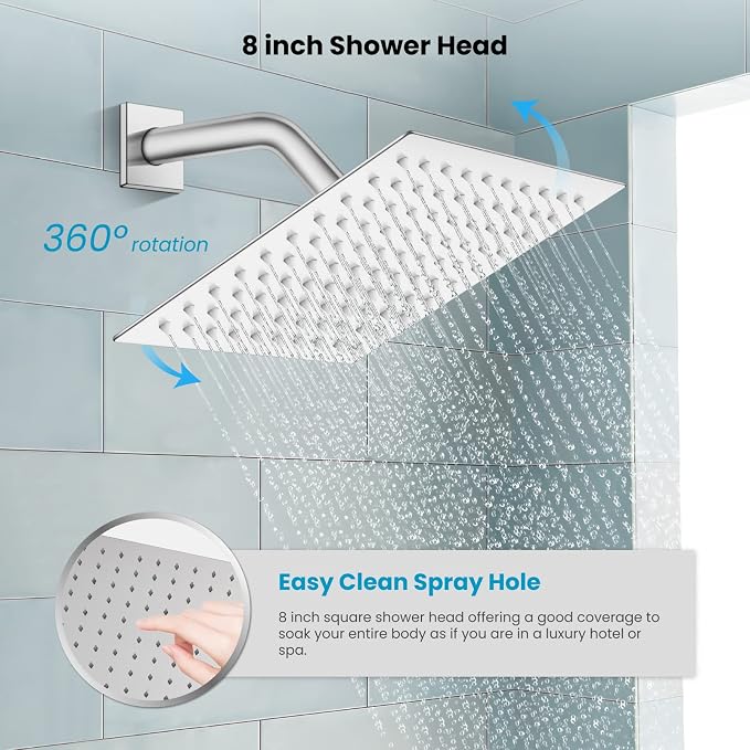 gotonovo Rainfall Bathroom Shower System Rain Shower Head and Handle Set Wall - Image 3