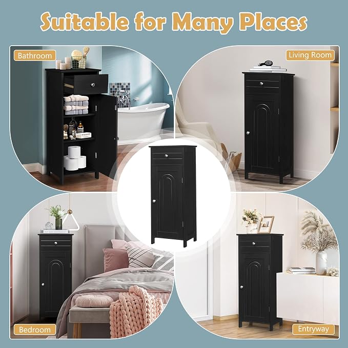 COSTWAY Bathroom Storage Cabinet, Single Door Floor Cabinet - Image 9