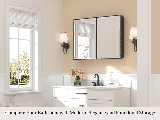 Keonjinn 40” x 30” Black Bathroom Medicine Cabinets - Image 7