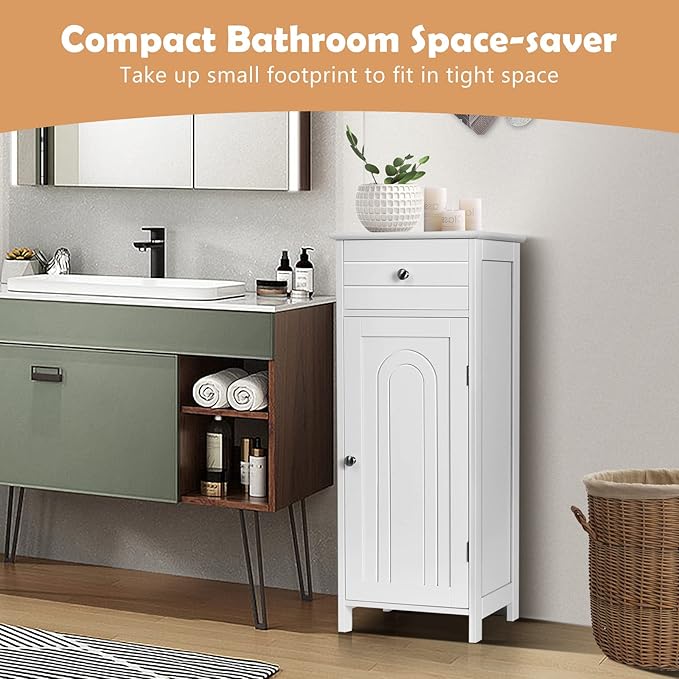 COSTWAY Bathroom Storage Cabinet, Single Door Floor Cabinet - Image 4