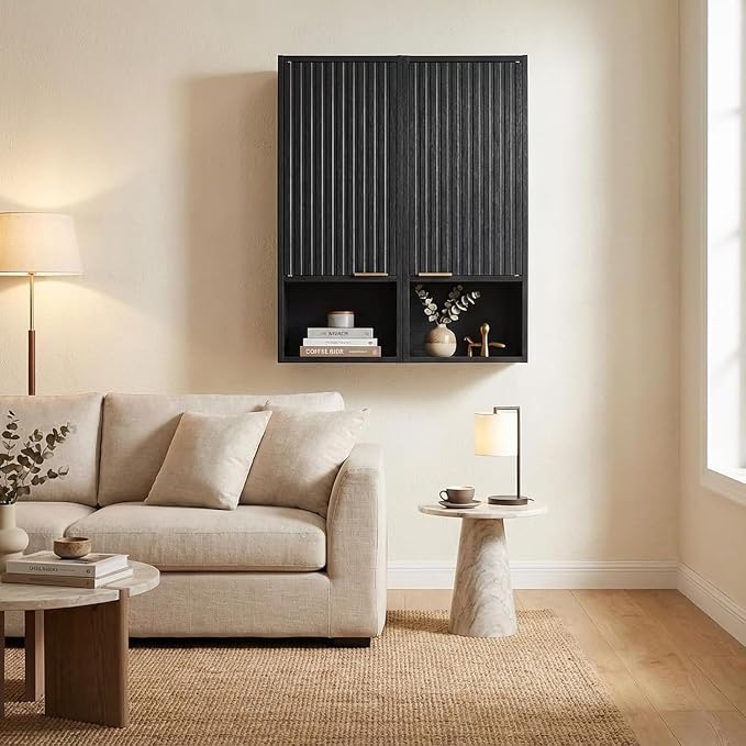 59.1" Tall Slim Bathroom Storage Cabinet Black | Freestanding or Wall Mounted - Image 3