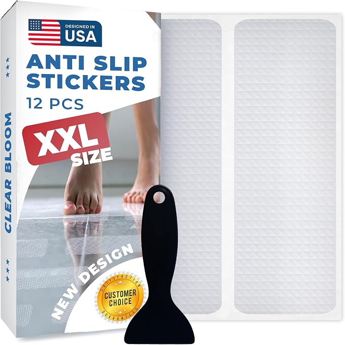 XXL Anti Slip Shower Stickers 12 PCS, Invisible Non-Slip Shower Strips by ClearBloom