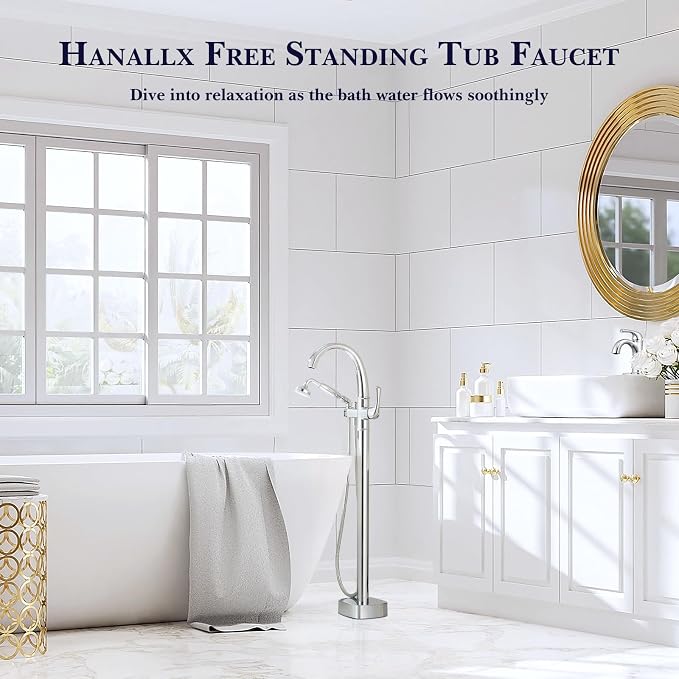Free Standing Tub Faucet, Hanallx Luxury Polished Chrome Freestanding Bathtub - Image 2