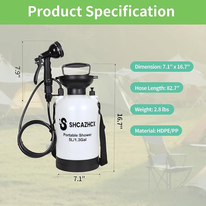 1.3 Gallon/5L Portable Outdoor Shower, 10 Spray Modes, No Power Needed - Image 2