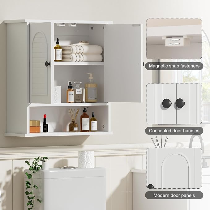 Medicine Cabinet for Bathroom, 2 Doors White Bathroom Wall Cabinet - Image 5