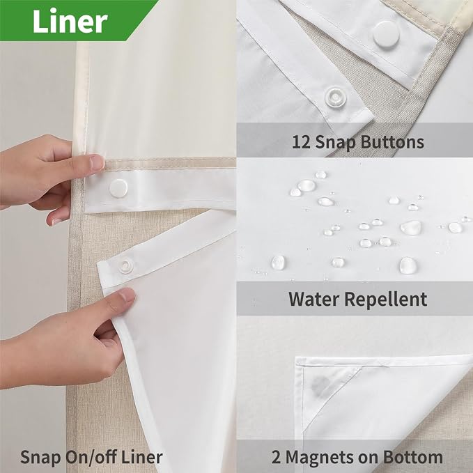 Extra Long No Hooks Needed Linen Textured Shower Curtain - Image 5