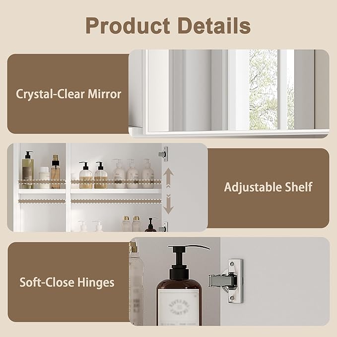 ChooChoo Bathroom Wall Mirror Cabinet, Medicine Cabinet - Image 3