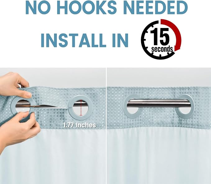 Fog Blue No Hook Shower Curtain - Image 3