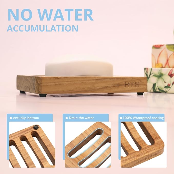 Slotted Bar Soap Holder Teak Wood by HTB, Kitchen Wooden Sponge Holder - Image 4