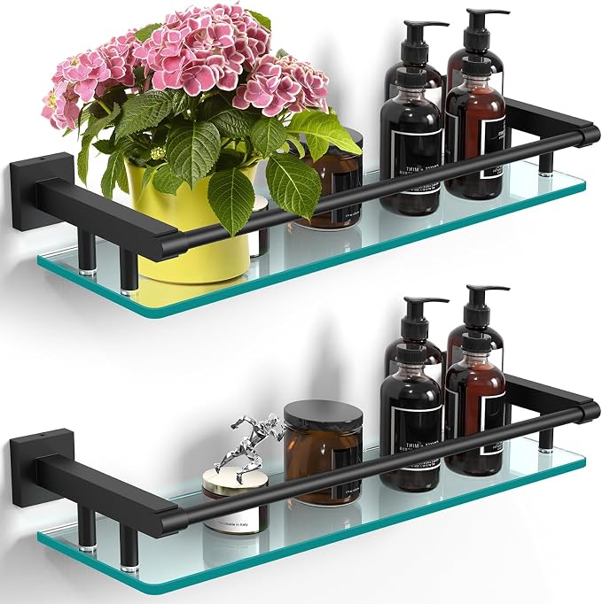 Bathroom Glass Shelf 20IN Rectangular Stainless Steel Tempered Glass Shelves - Image 7